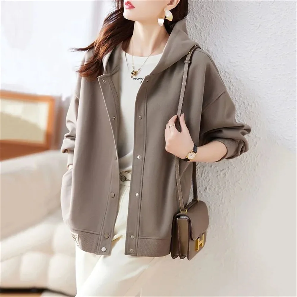 Cardigan Ｈooded Ｓweatshirt Ｊacket Ｗomen's Ａutumn Ｗinter Korean Ｖersion Ｐopular Ｌoose and Ｓlimming Ｃasual Ｓtyle Ｓolid　top Ｗomen's