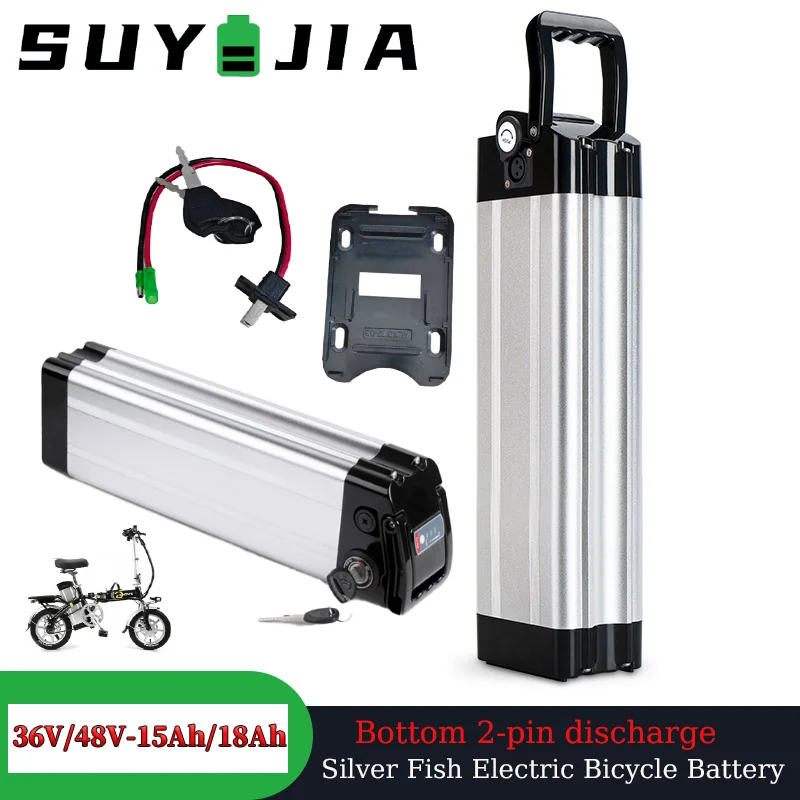Silver Fish  Battery 36V/48V LI-ION Battery Pack 15Ah/18Ah Silvery for 350W 500W 750W Bottom Discharge  with Charger