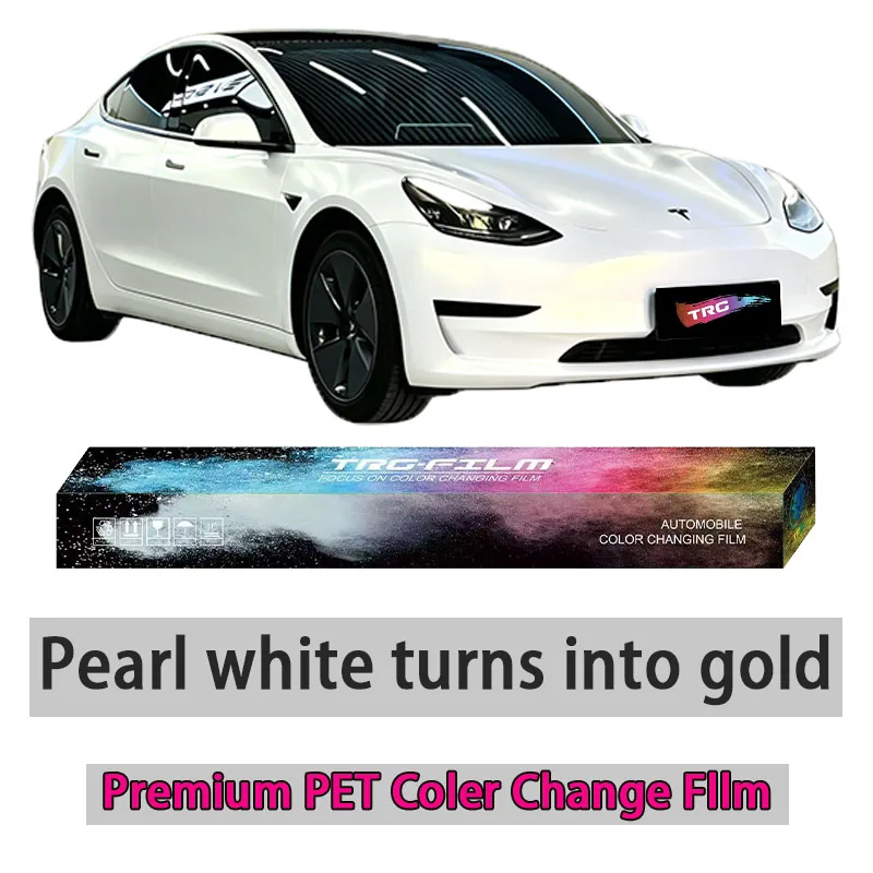 TRG film high-quality vehicle color changing film: pearl white to gold (glossy PET vinyl film - original car paint series)