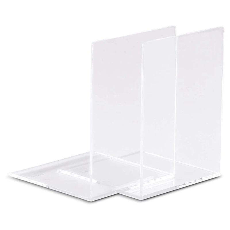 2PCS Transparent Acrylic Bookends L-Shaped Bookshelf