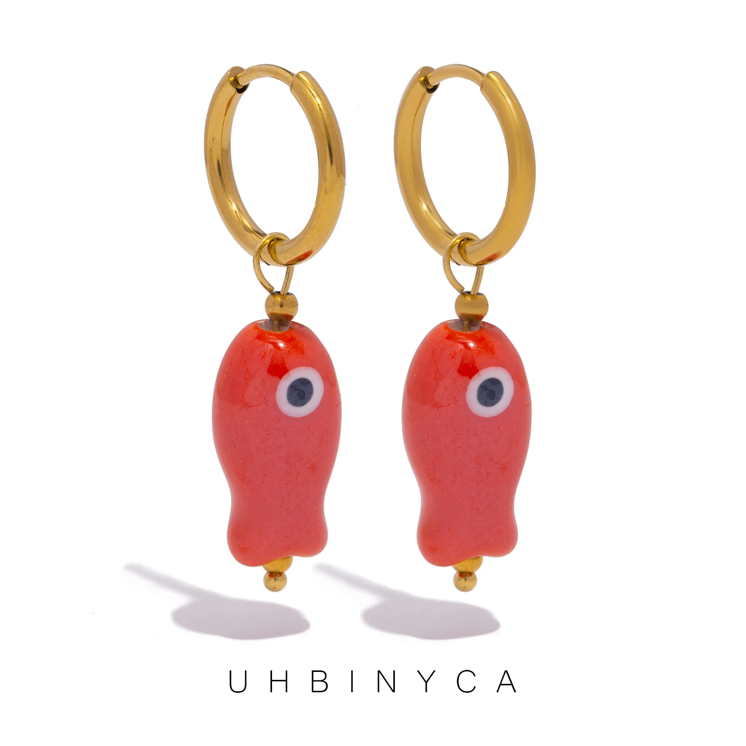 Pendientes de pez de cerámica de acero inoxidable para mujer, joyería de dopamina de verano con colgante colorido vibrante, regalo hipoalergénico
