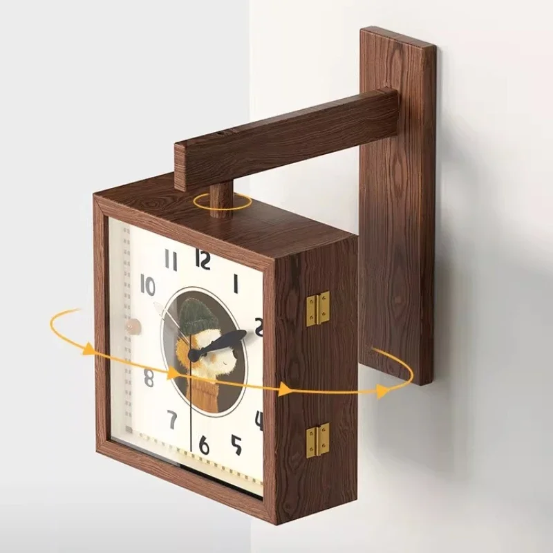 American Solid Wood Double-sided Wall Clock Modern Fashion High-end Living Room Wall Clock Designer Home Decor ساعة الحاءط FYWC
