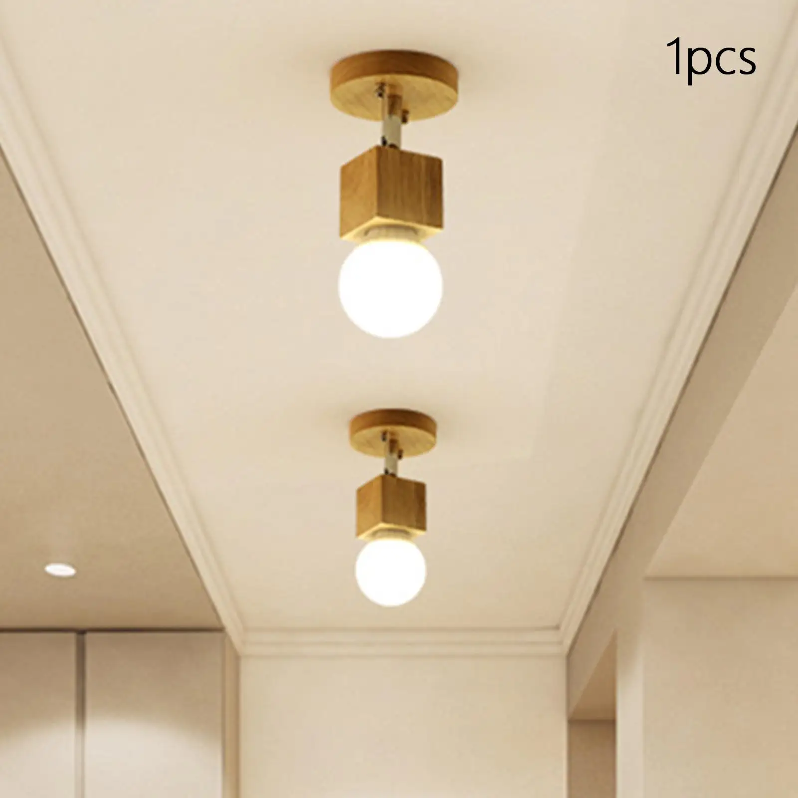 

Nordic Style LED Ceiling Light Fixtures Ornament E27 Light Holder Rustic Wood Ceiling Lamp for Apartment Corridor Balcony