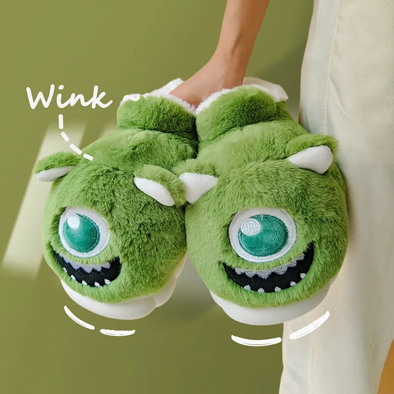 Cartoon Monster Mike Slippers for Women Men Winter Warm Fluffy Slippers Womans PVC Anti-slip Home Slipper Funny Shoes