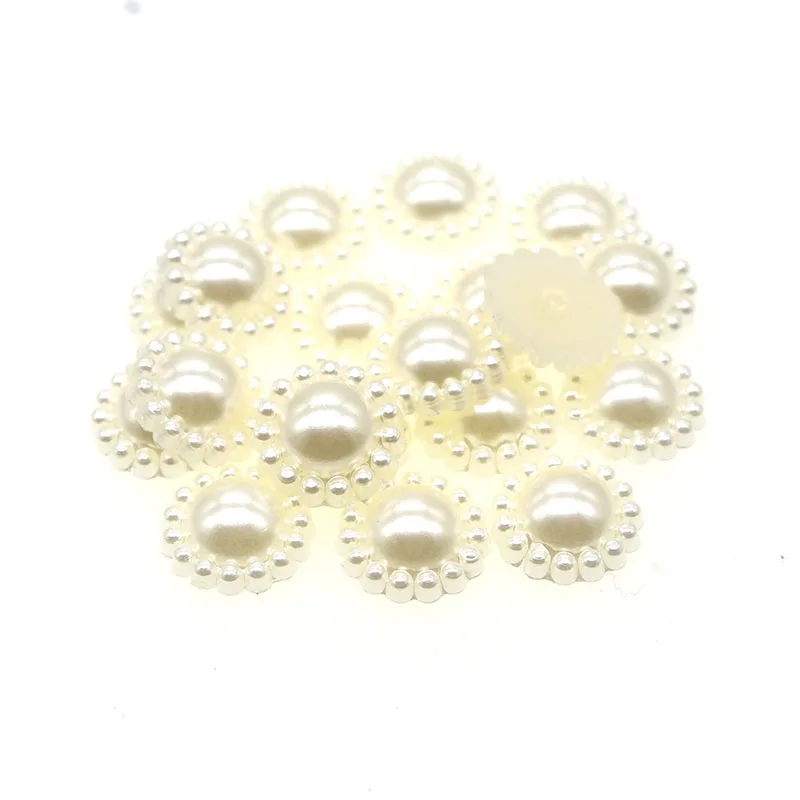 50pcs/lot 12mm Sun flower Scrapbook Simulated Pearl Beads Sewing Button DIY Material Findings acrylic beads pearls for craft