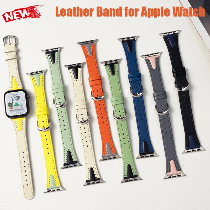 Zweifarbiges Lederarmband für Apple Watch Ultra 3/2/1 49 mm 38 41 42 45 46 mm Lederarmband für Iwatch 11 10 9 8 7 6 SE Sportarmband