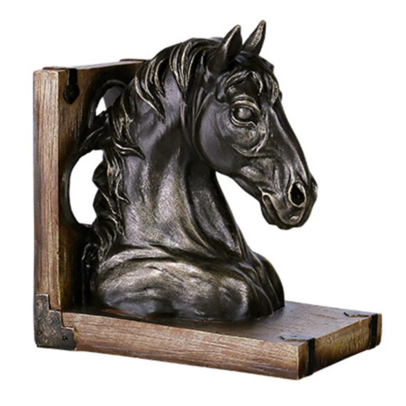 American Retro Horse Head Bookend Ornaments Resin Antique Figurines Home Book Shelf Decoration Book Stand Crafts