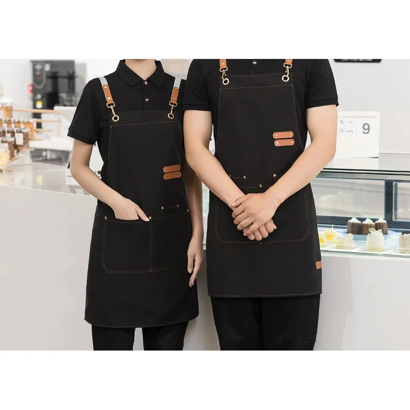 Wodoodporny fartuch kuchenny dla kobiet/mężczyzn z kieszeniami Praca Mandil Czyszczenie Pinafore Sklep restauracyjny Kelner Mundur roboczy