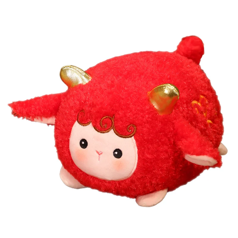 Kawaii Round Sheep Plush Toy Lamb Stuffed Animal Doll Red & Yellow Lucky Mascot Doll New Year Home Decor Kids Birthday Gift