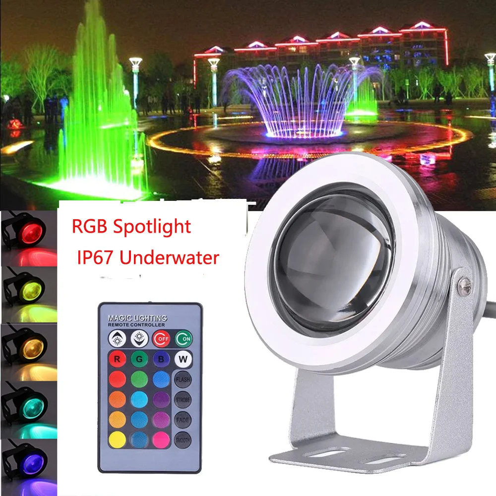 Led Underwater Light RGB 10W 12V Led Underwater Light 16 Colors 1000LM Waterproof IP68 Fountain Pool Lamp Lighting