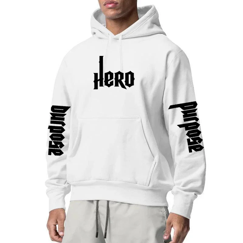 Hero Purpose Printed Sweatshirt Men Casual Loose Hooded with Pocket Autumn Warm Unisex Pullover Clothes