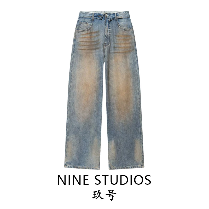 

Винтажные джинсы свободного кроя с эффектом потертости, с высокой талией, прямые, длинные, для женщин, из хлопка, с пуговицами на натуральной талии