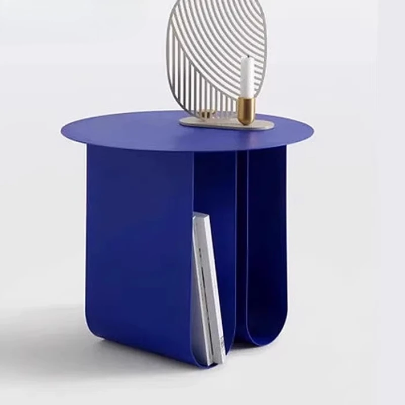 Minimalist Iron Round Coffee Table, Blue Sofa Side Table, Creative Bedroom Bedside Cabinet, Durable Multi-Purpose Corner Table
