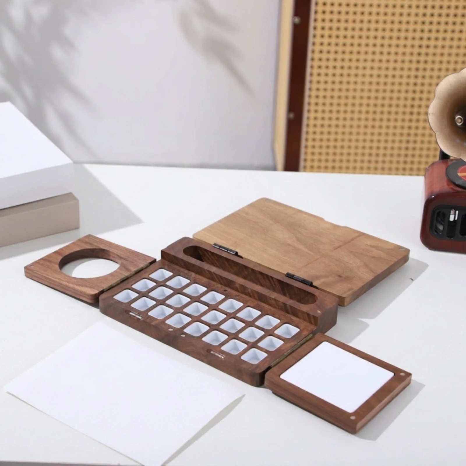 Paint Box with Mixing Tray Hinged Wooden Paint Box Wooden Palette with Mixing Tray Small Sturdy for Artists, Sketching