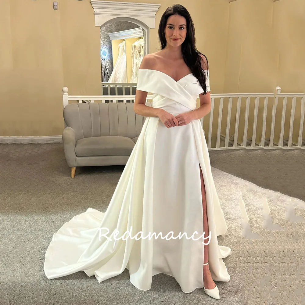 Redamancy Sexy Ivory Off The Shoulder Satin A-LINE Wedding Dresses 2024 Backless Slim Floor-Length vestidos de novia Party Dress