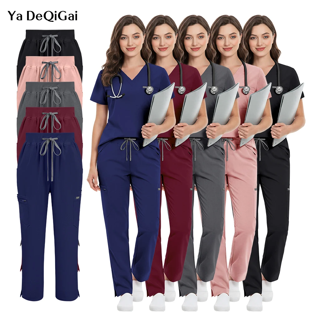 S-XXL Workwear Healthcare V-neck Scrub Top+Pants Set Pet Hospital Doctor Unisex Clinical Surgery Uniforms Medical Nurse Clothing