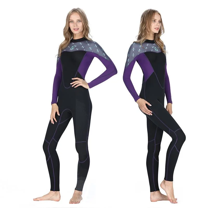 2mm Women One-piece Bodysuit Suit Female Printing Dry Diving Suit Long-sleeved Surfing Uv Protection Prevent Jellyfish Wetsuit