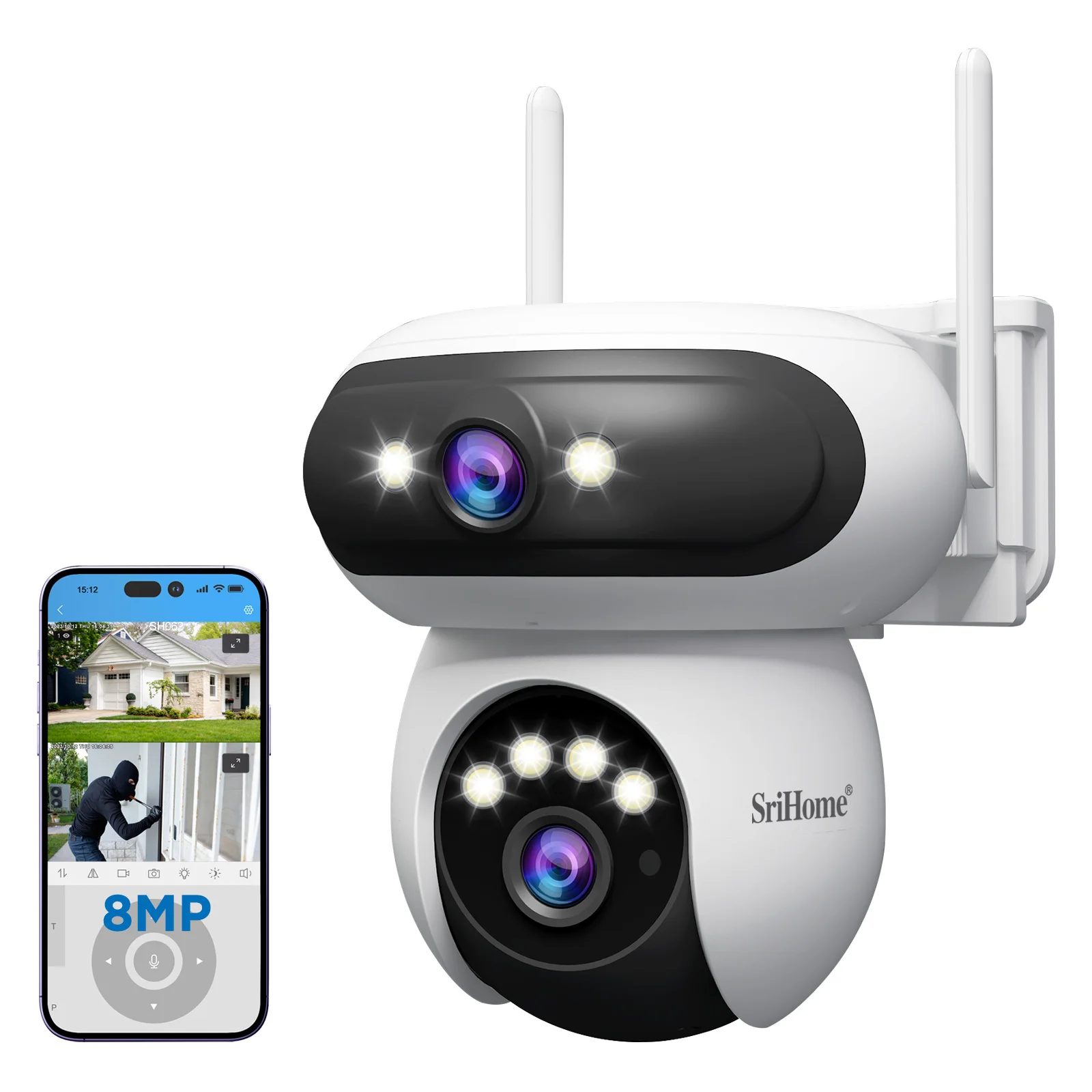 

Srihome SH062 8MP Dual Lens Full Color Wireless PTZ IP Dome Camera AI Humanoid Detection Home Security CCTV Baby Monitor