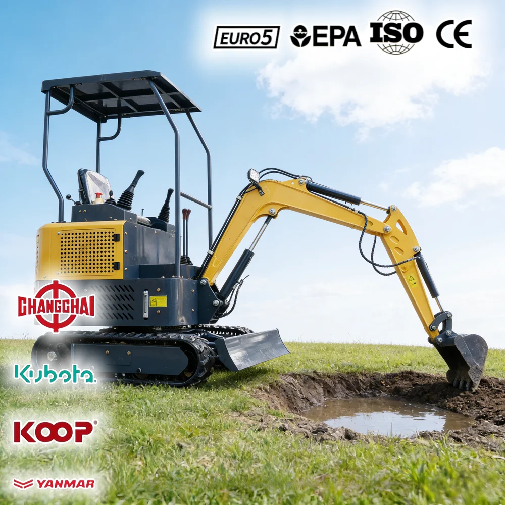 Professional 1.5 Ton Micro Excavator CE EPA Diesel Engine Rubber Track Hydraulic Compact Digger Machine for Garden Farm