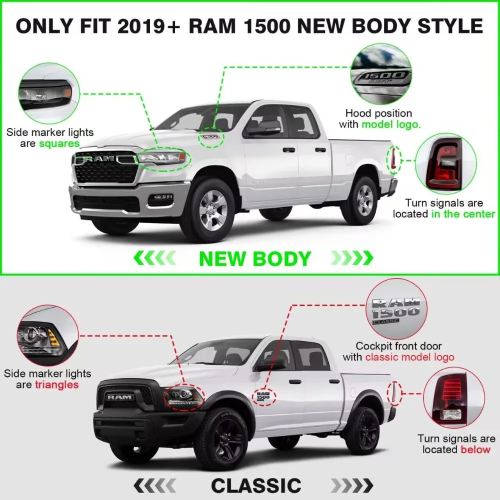 Pedane compatibili con Dodge Ram 1500 Crew Cab 2019-2025 (Excl. Ram 2500/3500/Classic), polvere nera testurizzata a doppio stadio
