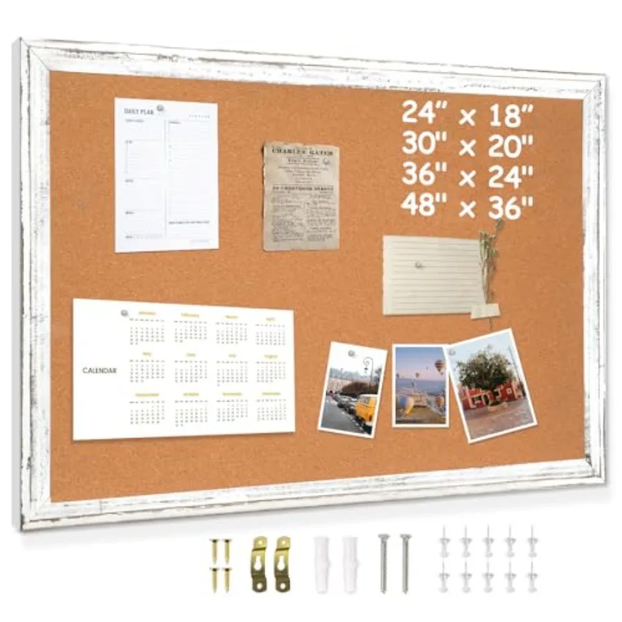 

Белая пробковая доска для стен - 48 x 36 дюймов, в деревянной раме в стиле рустик, большая декоративная настенная доска для заметок для офиса и дома