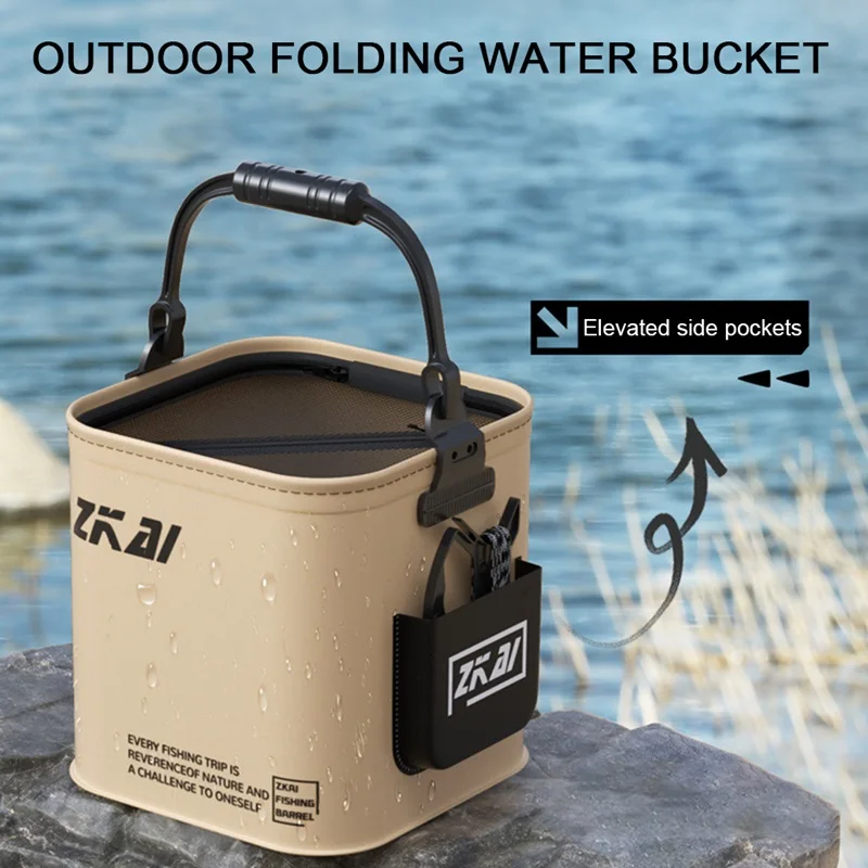 دلو سمك قابل للطي متعدد الوظائف مع غطاء ، حمل يدوي مقاوم للاهتراء ، حقيبة صيد بحرية خارجية ، حقيبة معالجة ، 8 لتر ، 13 لتر