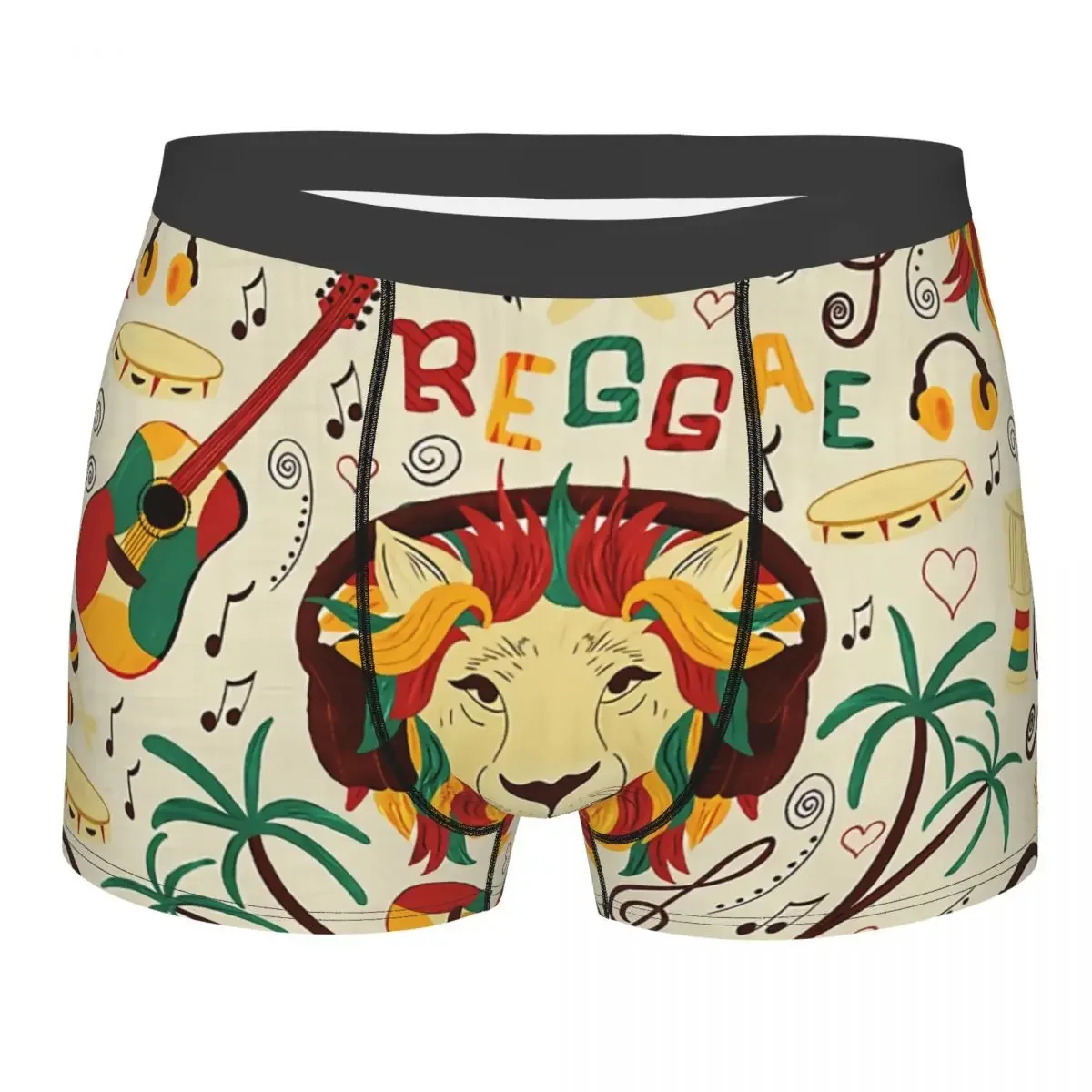 Boxer estampado reggae vibes masculino, arte padrão musical, cuecas criativas respiráveis, cuecas boxer de alta qualidade, presentes de aniversário