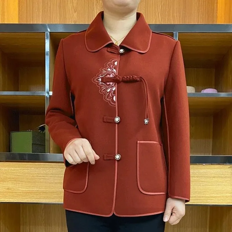 

Spring Autumn Women Outwear Long Sleeves Top Coat British Middle Aged Mother High-grade Suit Jacket Female Large Size 5XL