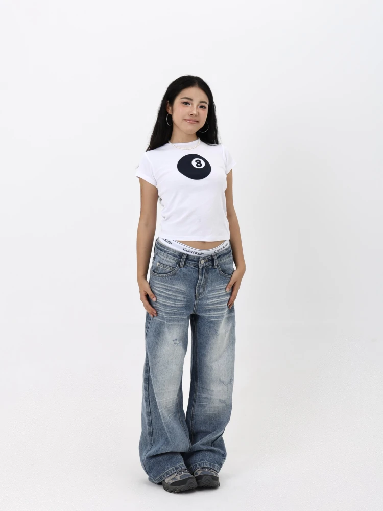 

MIMIETTE Свободные повседневные брюки со средней талией, устойчивые к морщинам, американские джинсы, мешковатые широкие брюки для женщин