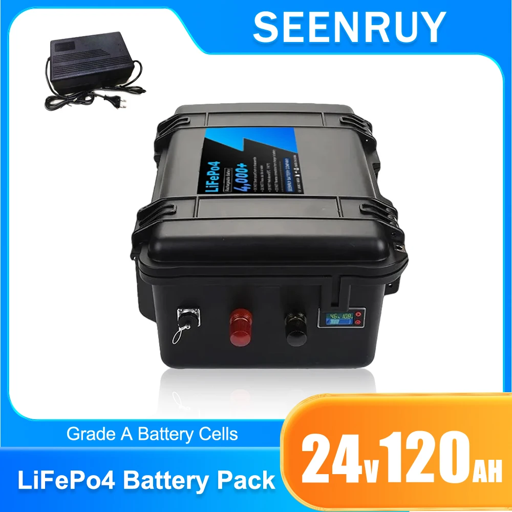 

Waterproof IP67 24V 120Ah Lithium Iron Battery Pack for Fishing Boat Propeller Marine Propulsion Camping with 10A Charger