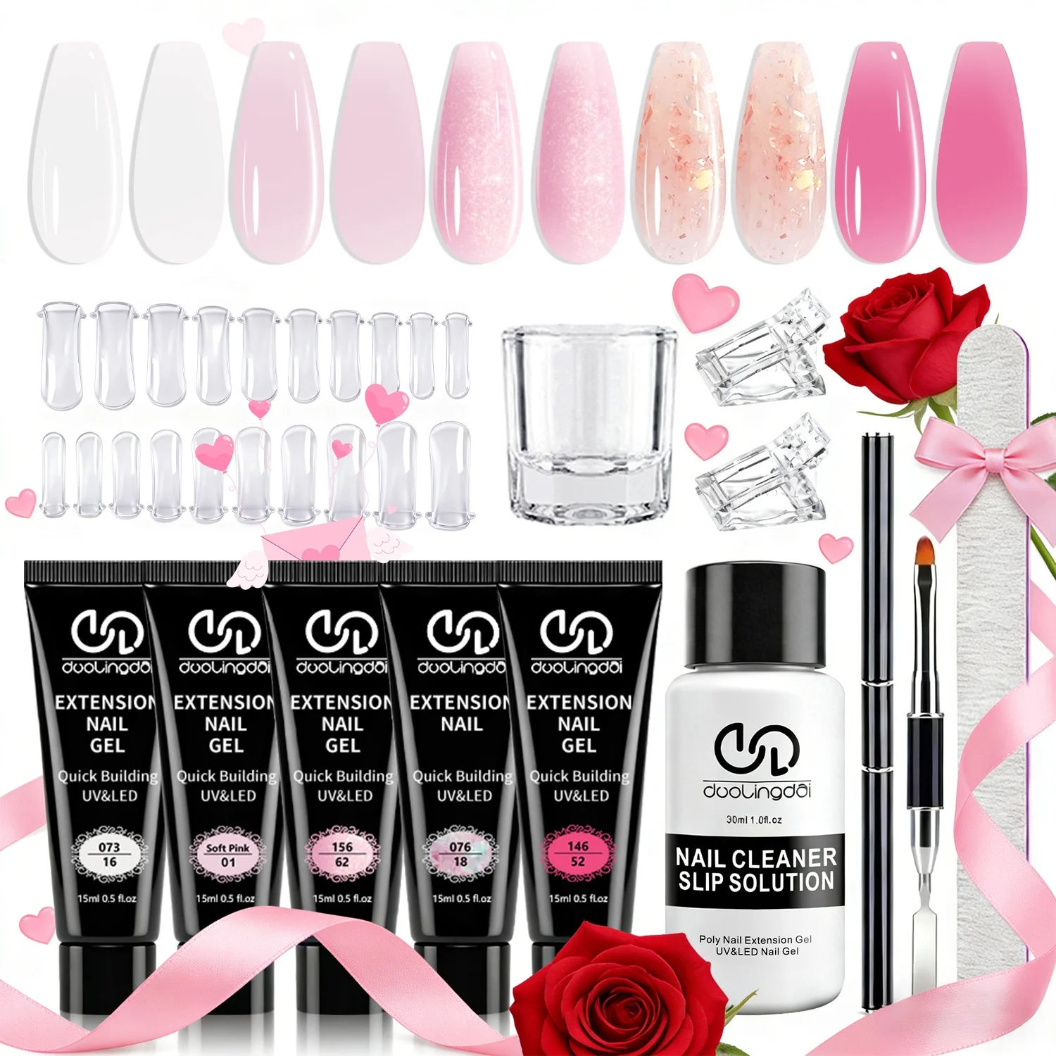 Poly Extension Gel Nail Kit, 12pcs Extension Kits, with Sliding Solution And Nail Art Kit, More Suitable for Beginner Nail