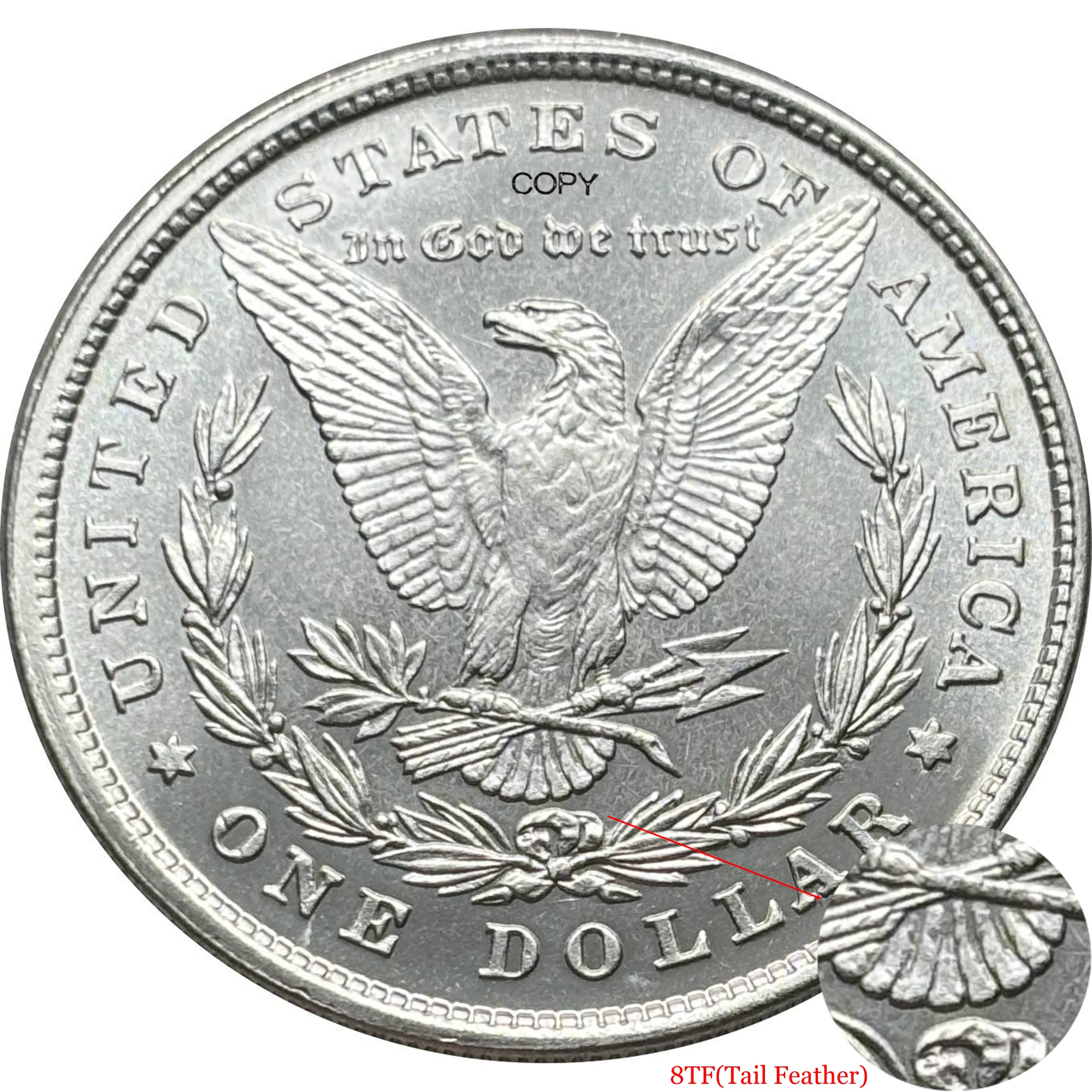 US 1878 8 TF Tail Feather One 1 Dollar Morgan Silver Plated USA Copy Coin United States Ww2 Liberty Moneda Collectible Coins