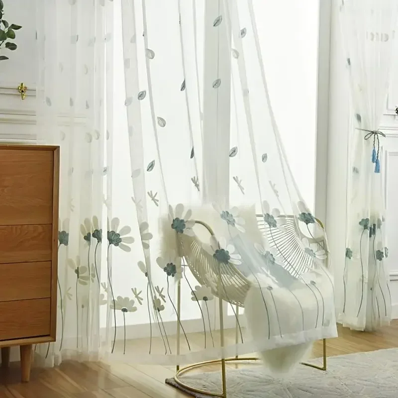 

Fresh Embroidered Gauze Curtains Living Room Bedroom Children's White Gauze Light Curtains Curtains Finished Can Be Processed