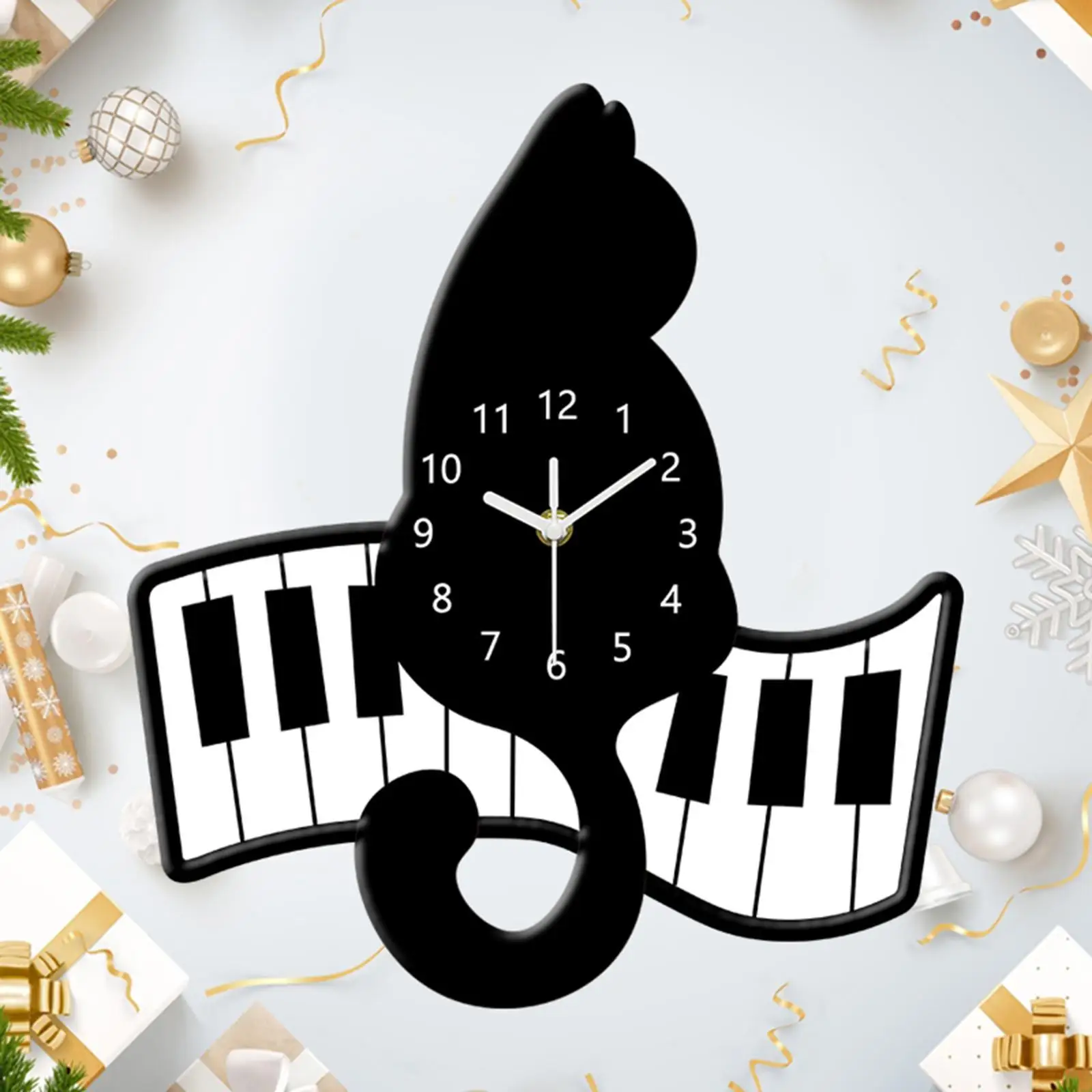 Cat Shaped Wall Clock Easy Install Indoor Decor for Kitchen Bedroom Cafe