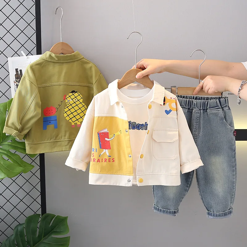 

‌ Осенний комплект из 3 предметов для мальчиков, рубашка с длинными рукавами + брюки + футболки, повседневная хлопковая осенняя одежда для малышей 2–8 лет