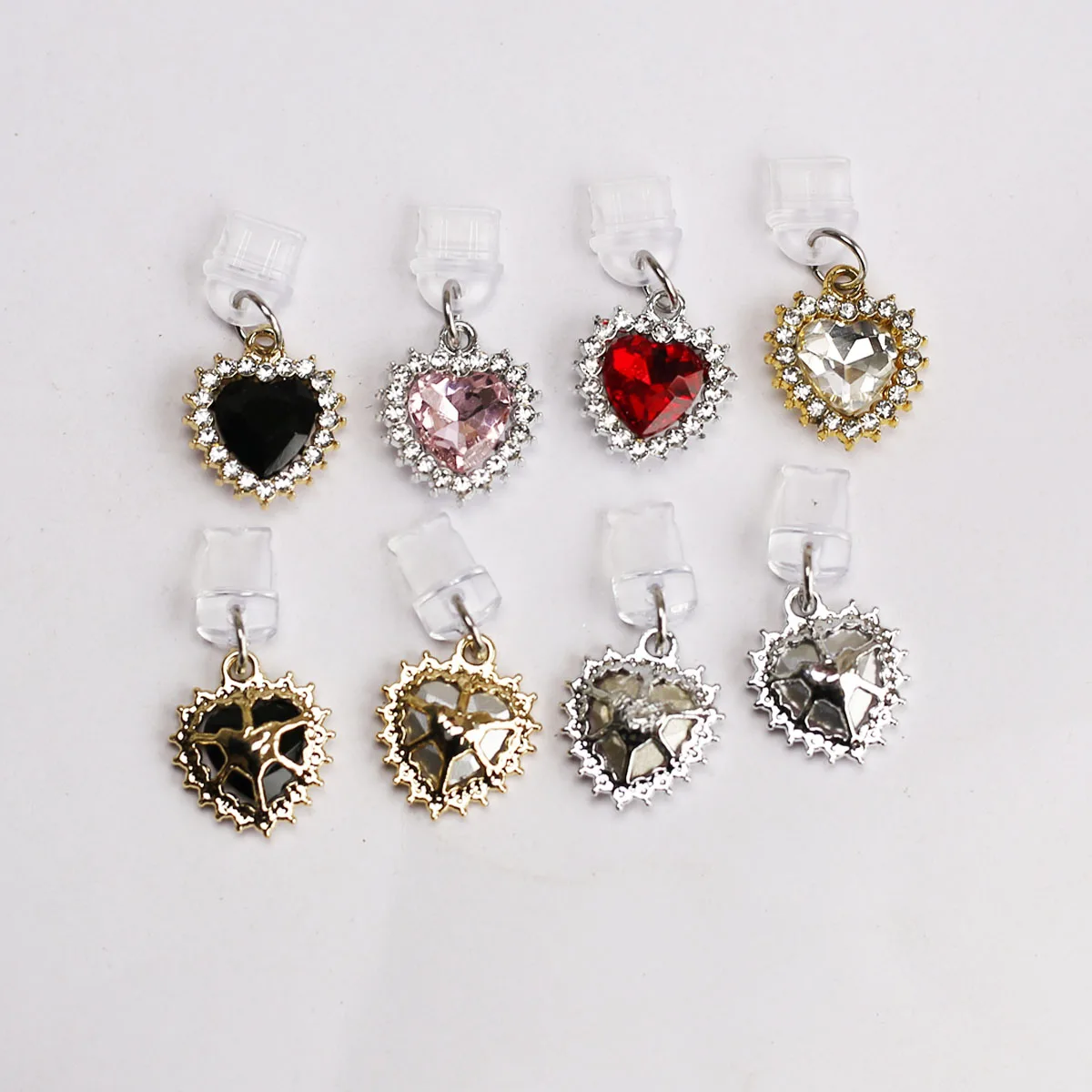 Accessorio pendente con tappo antipolvere per telefono cellulare Decorazione Bordo con strass Pietra preziosa d'amore a forma di cuore multicolore per Iphone Type-c