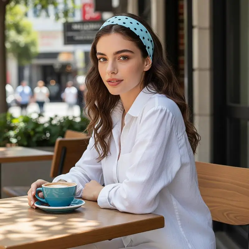 Retro Boho Gepunktete Stretch-Stirnbänder für Damen Koreanische Mode Yoga Sport Dating Haaraccessoires – Detail 2