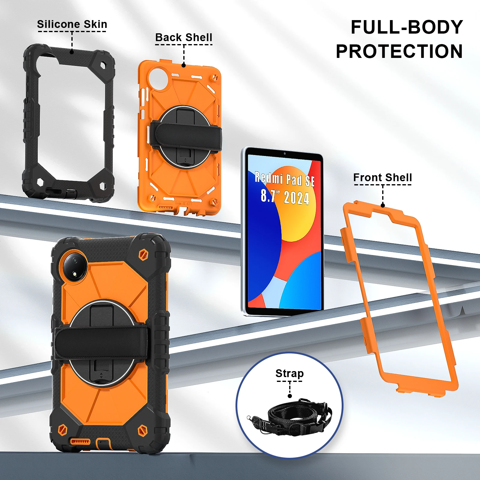 For Xiaomi Redmi pad SE 8.7in Fundas Redmi pad pro 12.1in Armor Tablet Case Rotation Handle Stand Shockproof Rugged Cover Coque