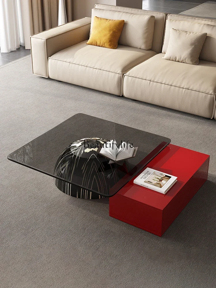 

ls 51Living room household small apartment Italian minimalist creative glass high-end coffee table table