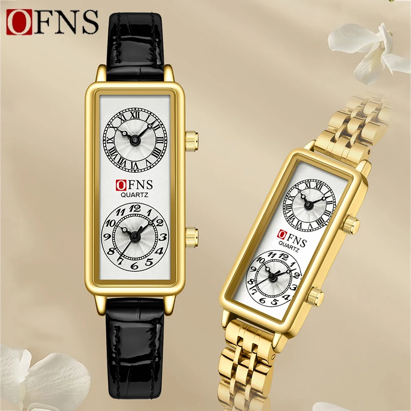 OFNS High-End Fashionable Womens Quartz Watch Casual Niche Hot Selling Dual Time Roman Digital Waterproof Business Womens Watch