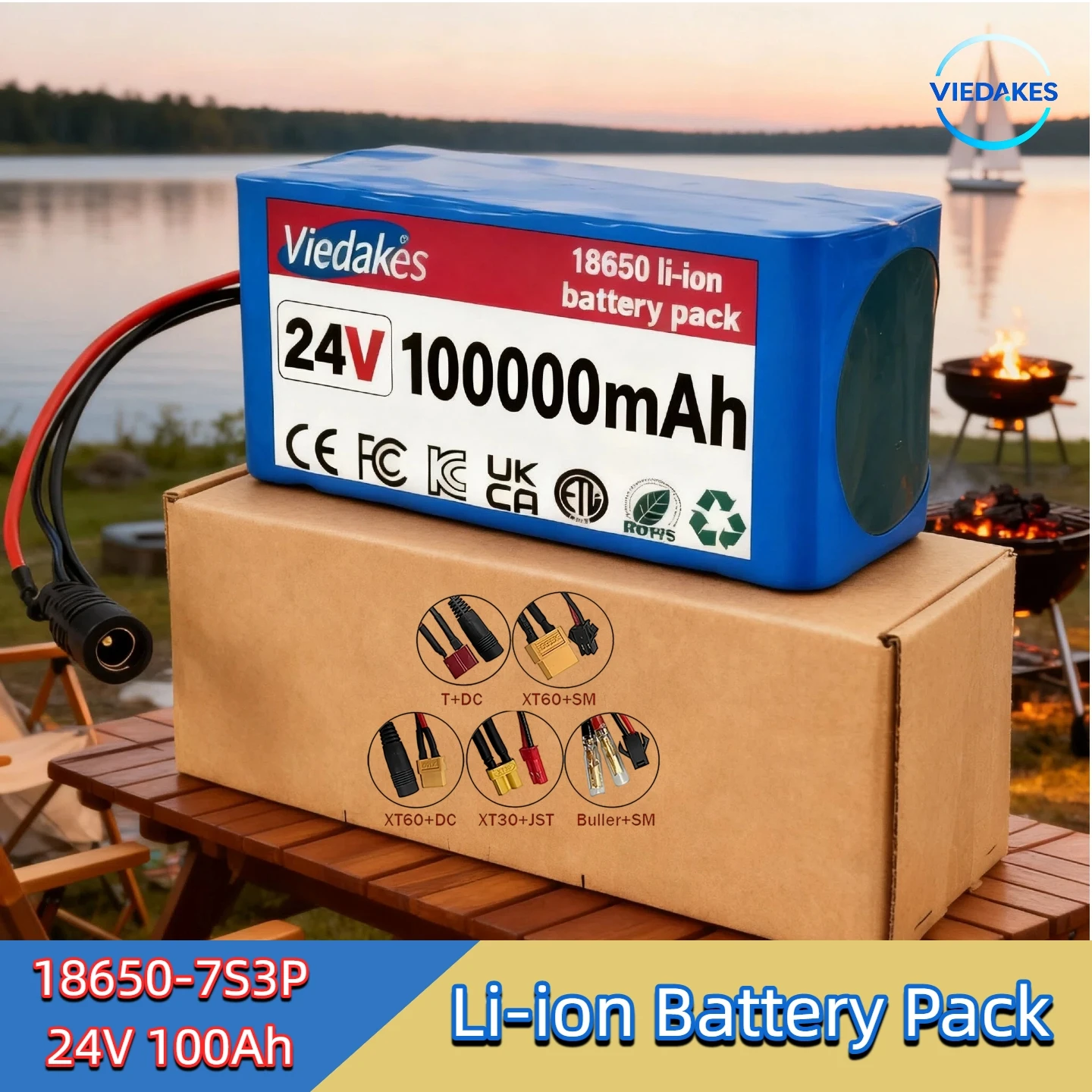 

️24V 18650 Rechargeable Lithium Battery Pack 7S3P 29.4V 100Ah with BMS Suitable for 24V - 29.4V motors+free 2A Charger