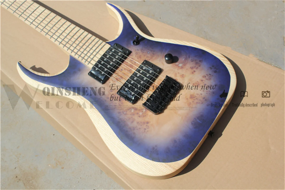 

7-string electric guitar, RG7 purple guitar, ash body burlap veneer, fixed bridge, maple fretboard, black buttons