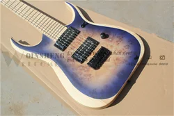 7-string electric guitar, RG7 purple guitar, ash body burlap veneer, fixed bridge, maple fretboard, black buttons