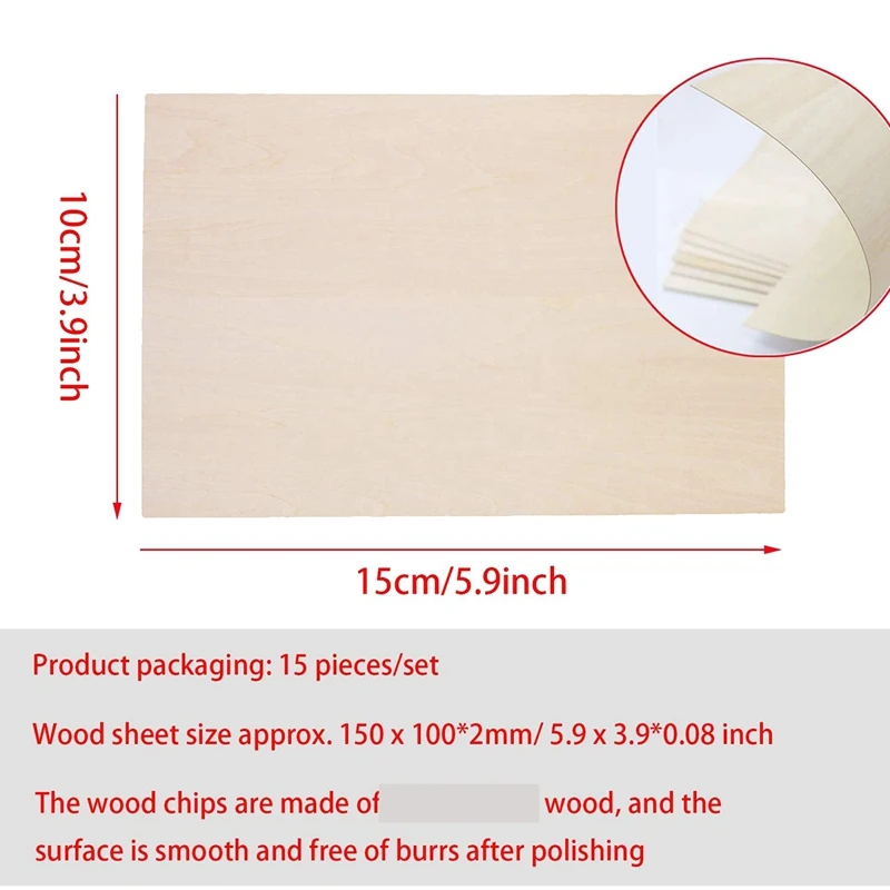 SEWS-15 Pack Unfinished Wood Sheets,Wood Thin Wood Board for House Aircraft Ship Boat Arts and Crafts,DIY Ornaments