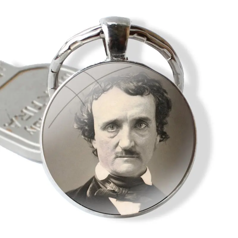 Edgar Allan Poe Keychain Handmade Glass Cabochon Key Ring Holder Pendant Key Chains