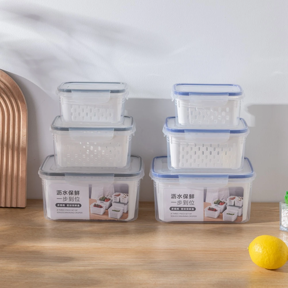 Double Drain Basket Microwave Frozen Crisper Fruit And Vegetable Refrigerator Storage Container Drain Fresh Container