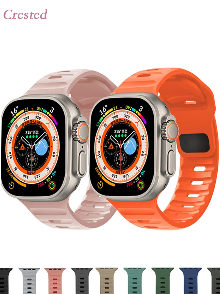 Ремешок силиконовый для Apple Watch Ultra Band 49 мм 44 мм 45 мм 42 мм, спортивный браслет для iWatch Serises 8 7 6 5 se