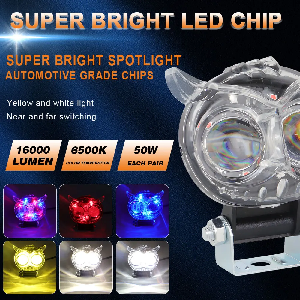 LED Moto Auxiliary Headlight Flash Colorful Fog Lamp Spot light Motorcycle Accessories White Yellow Work Driving light Motor DRL