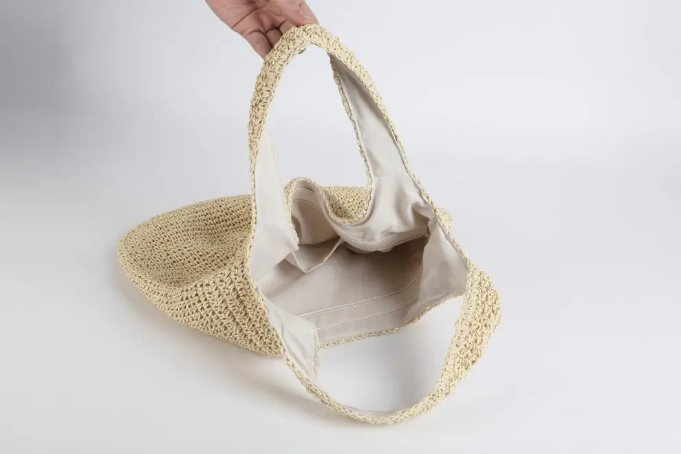 Sac fourre-tout en paille pour femme, sac de plage tissé à la main, sac à bandoulière en rotin, sac à main tricoté décontracté, grande capacité, été 2024