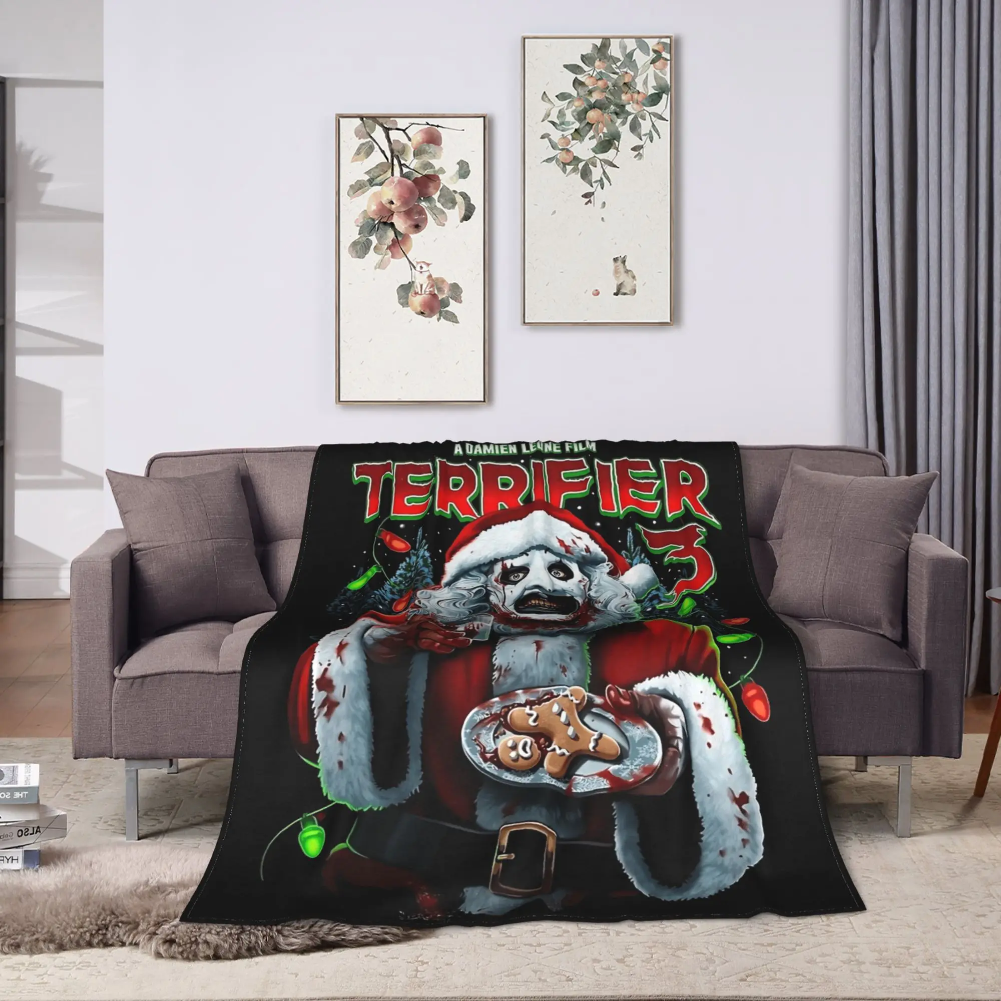 Terrifier 3 Christmas Santa Flannel Blanket Winter  Warm Soft Bedding Throws for Kids Living Room Print Bedspread Sofa Bed Cover